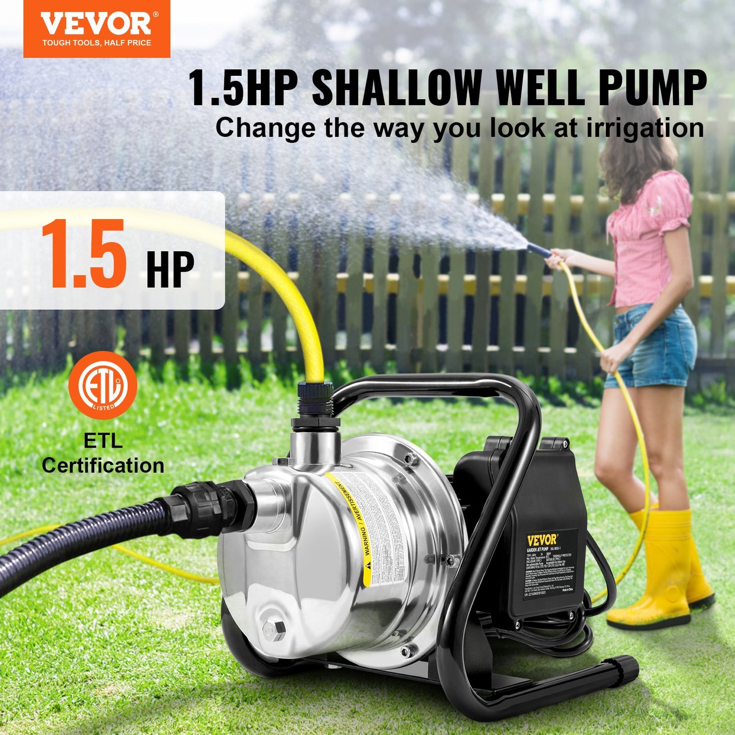 Portable Garden Water Pump 1.5HP 1200GPH Stainless Steel Water Jet Pump