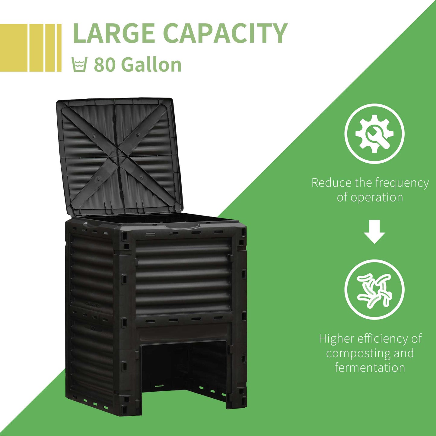 80 Gallon Outdoor Compost Bin - Large Capacity Garden Aerator & Fertilizer Maker, Easy Assembly, Black
