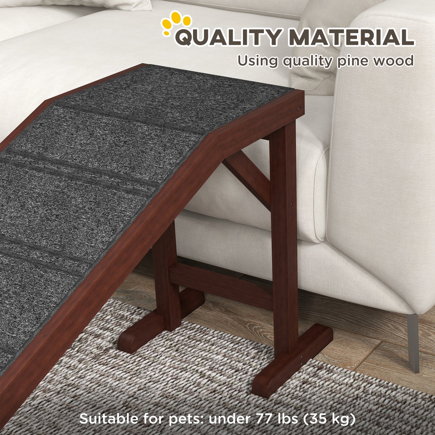 Dog Ramp for Bed - Non-Slip Pet Ramp with Top Platform, 74 x 16 Inches, Brown