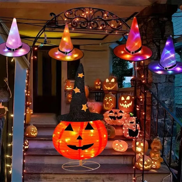 Foldable Pumpkin Lights - Pre-Lit Jack-O'-Lantern with Starry Hat