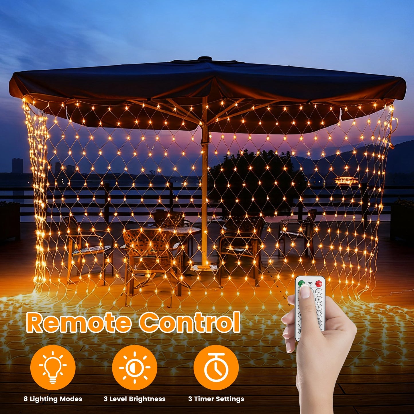 Solar Christmas Net Lights - 9.84x6.56ft, 192 LED, Dimmable