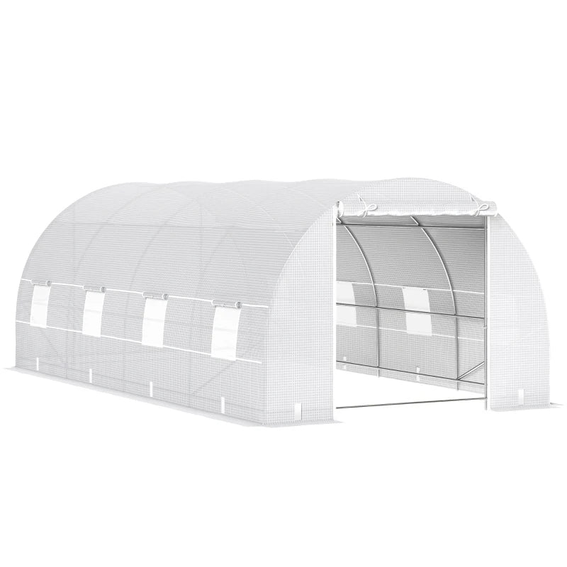 Walk-In Greenhouse Kit with Zippered Door & Mesh Windows - Large Garden Greenhouse, White