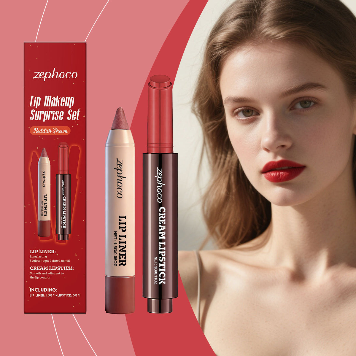Lip Makeup Set with Lip Liner and Lipstick - Assorted Colors