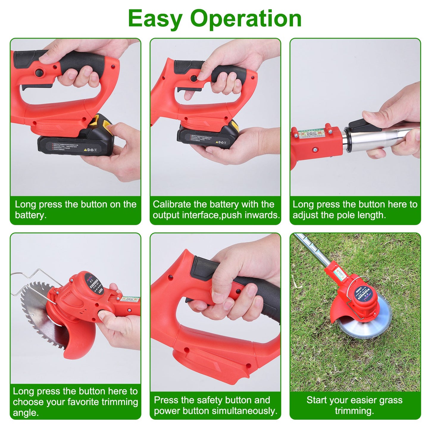 Adjustable Telescopic Weed Trimmer with Power & Safety Features - Cordless Garden Tool
