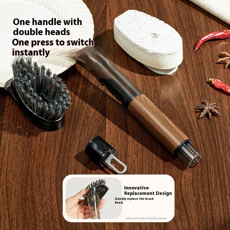 Multifunctional Walnut Two-in-One Liquid Adding Cleaning Brush - Home Kitchen