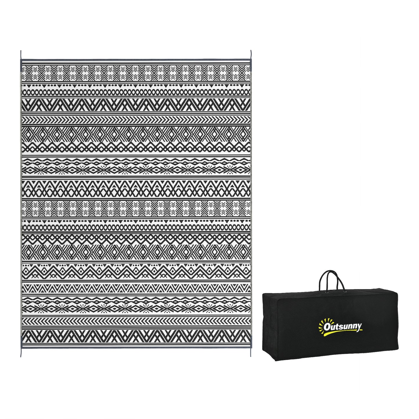 Reversible Outdoor Rug for Camping & RV - Gray & Cream Boho 8x10