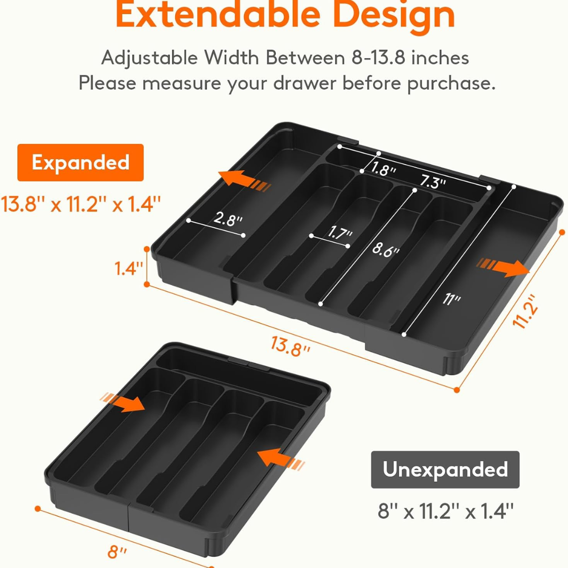Expandable Plastic Silverware Organizer - 7 Compartment Utensil Tray
