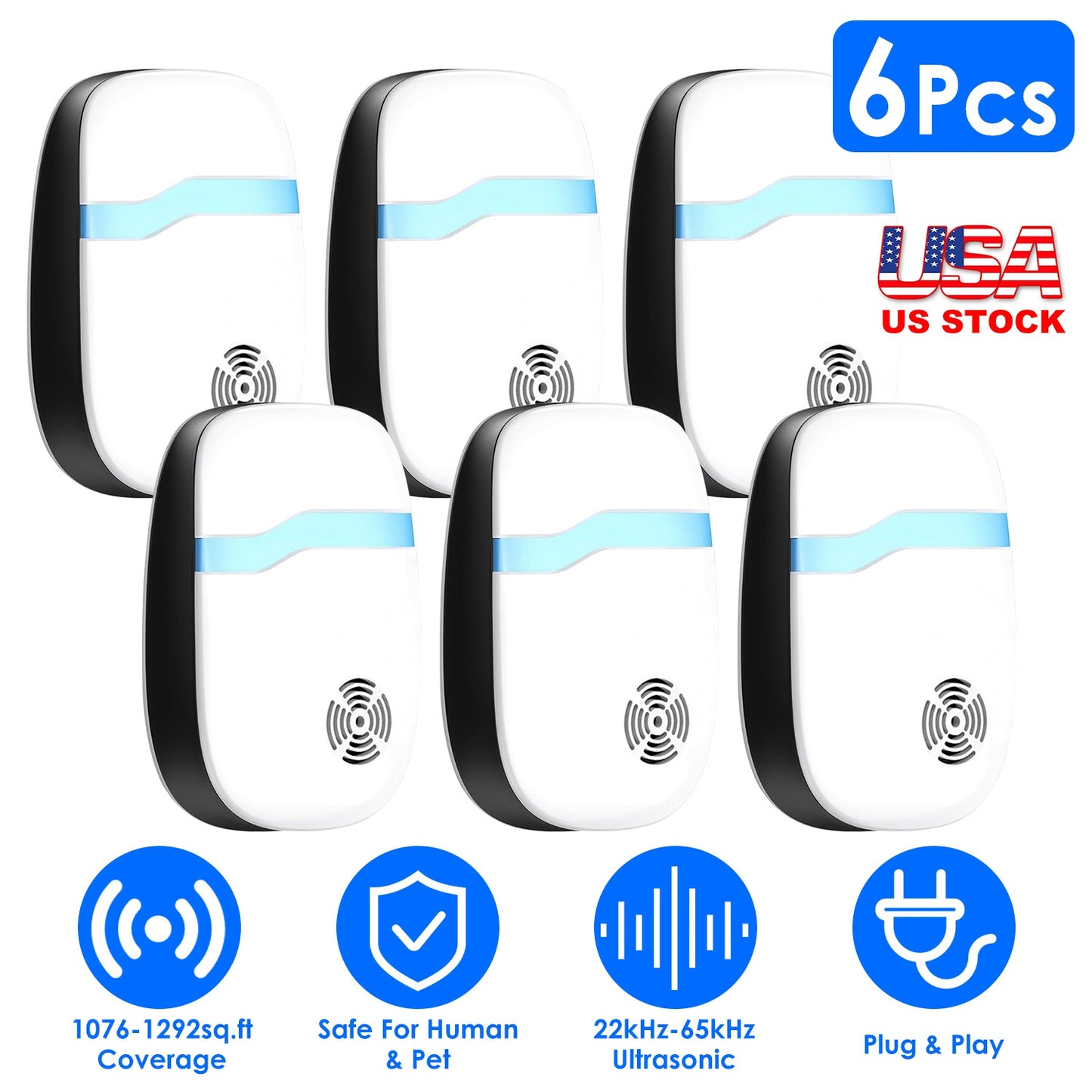 6-Pack Ultrasonic Pest Repellers - Indoor Rodent Control