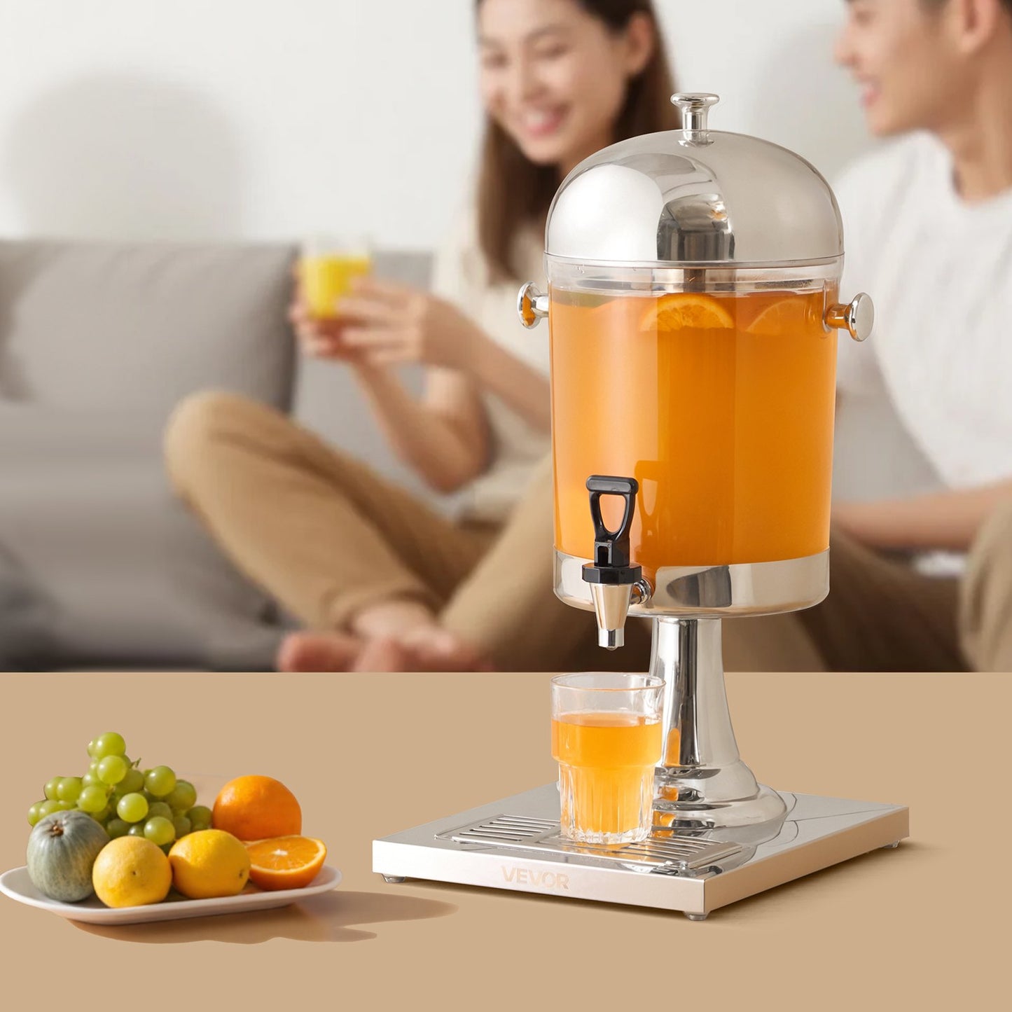 2.1 Gallon Beverage Dispenser with Spigot and Tray - Natural