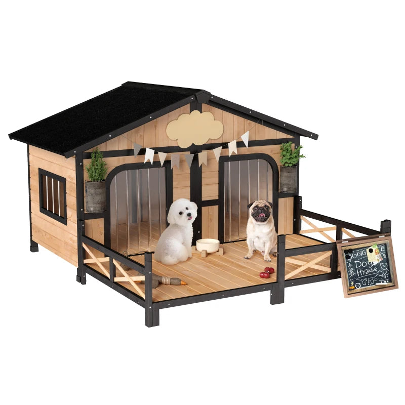 Outdoor Wooden Dog House with Porch & Weatherproof Roof - Small to Medium Dogs