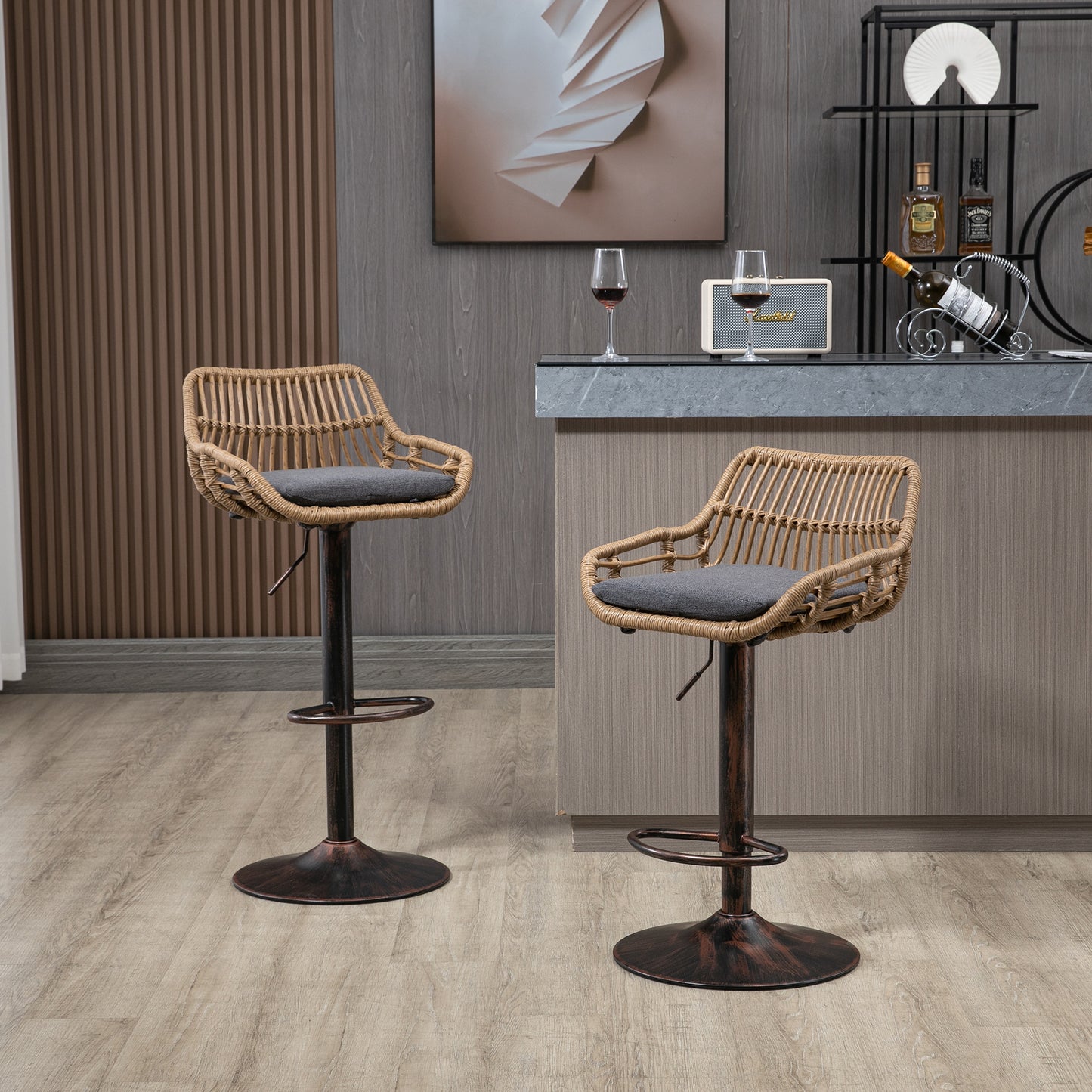 Adjustable Modern Swivel Bar Stools Set of 2 with Footrest - Gray