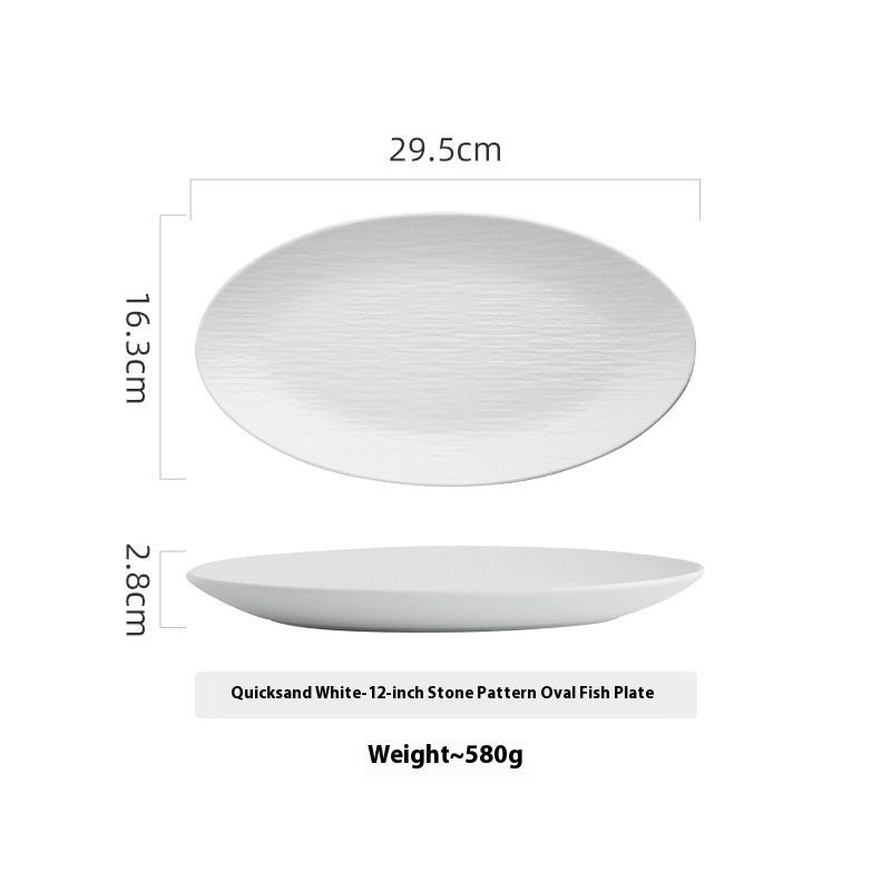 Ceramic Oval Fish Dish - Quicksand White, 10-14 Inch Kitchen Serveware