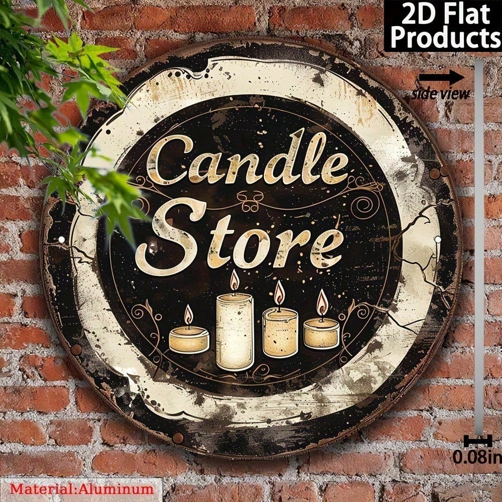 Metal Candle Shop Sign - 7.87 Inch Round Wall Art