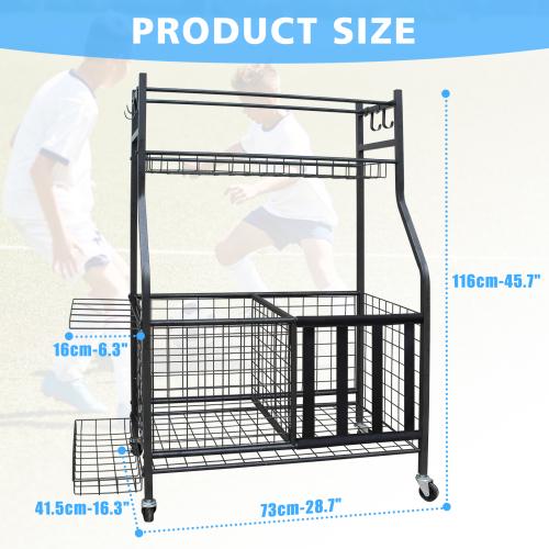 Garage Sports Equipment Storage Rack With Large Capacity, Wheeled,