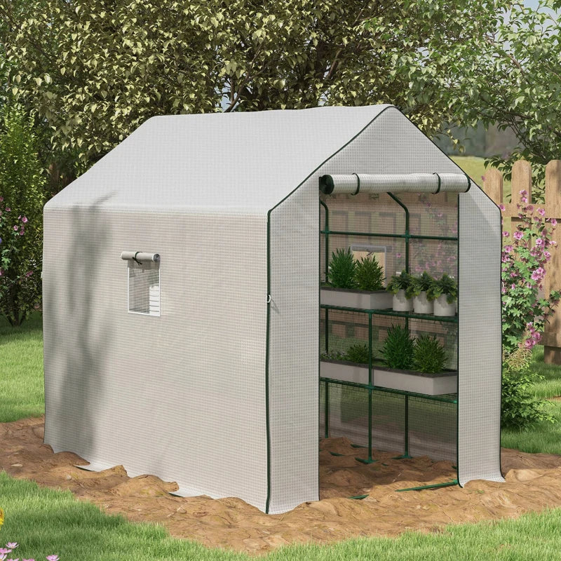 Portable Greenhouse with Shelves Walk-In Outdoor Garden Tent UV Water Resistant White