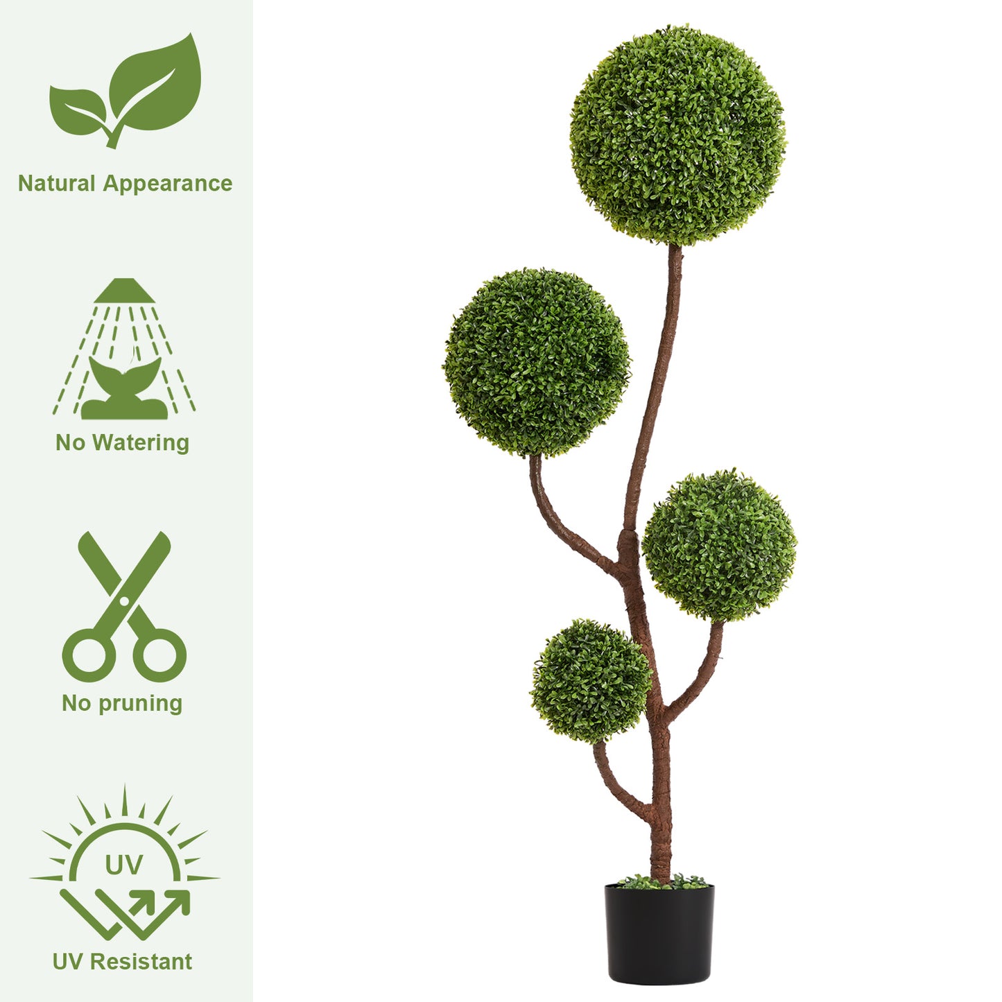 5FT Artificial Boxwood Topiary Tree - Triple Ball Shaped Faux Plant