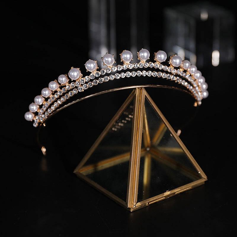 Wedding Pearl Rhinestone Crown Headband for Brides - Bridal Hair Accessory