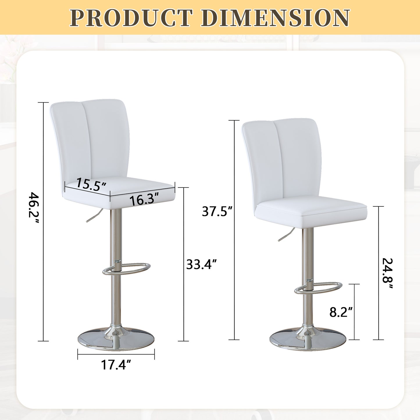 Modern White PU Bar Stool Set - 2-Piece, Featuring Vertical And