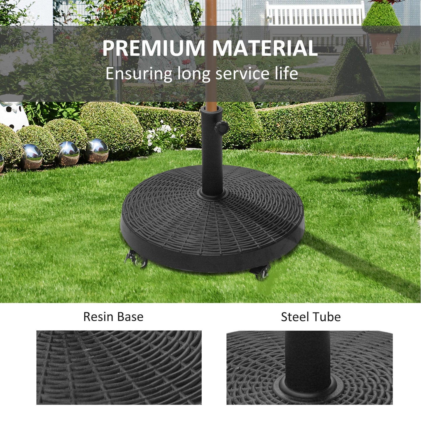 Heavy Duty Umbrella Stand - 20.5" Patio Base for 1.5" & 2" Poles - Black