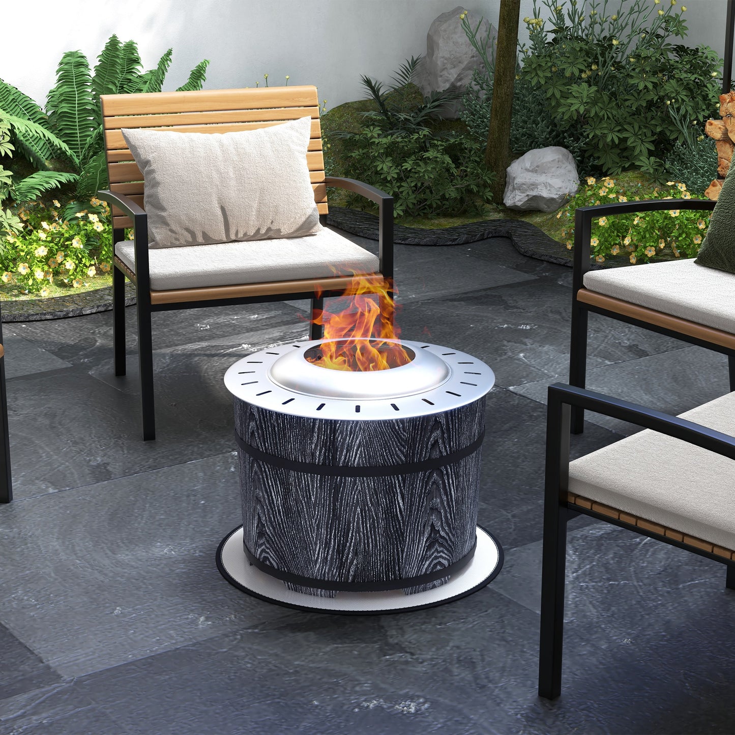 Portable Smokeless Fire Pit - Black with Fireproof Mat