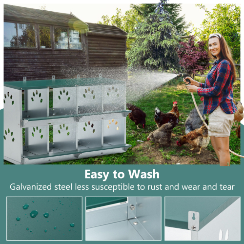 Metal Chicken Nesting Boxes with Vented Holes - Wall Mount Egg Laying Coop, Green