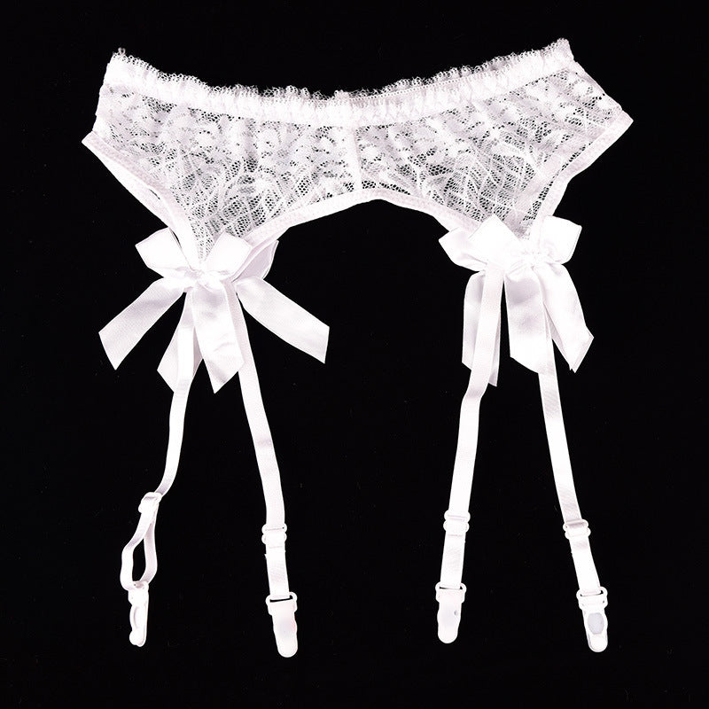Transparent Lace Garter Belt with Bow - One Size, Black, White, Red, Pink