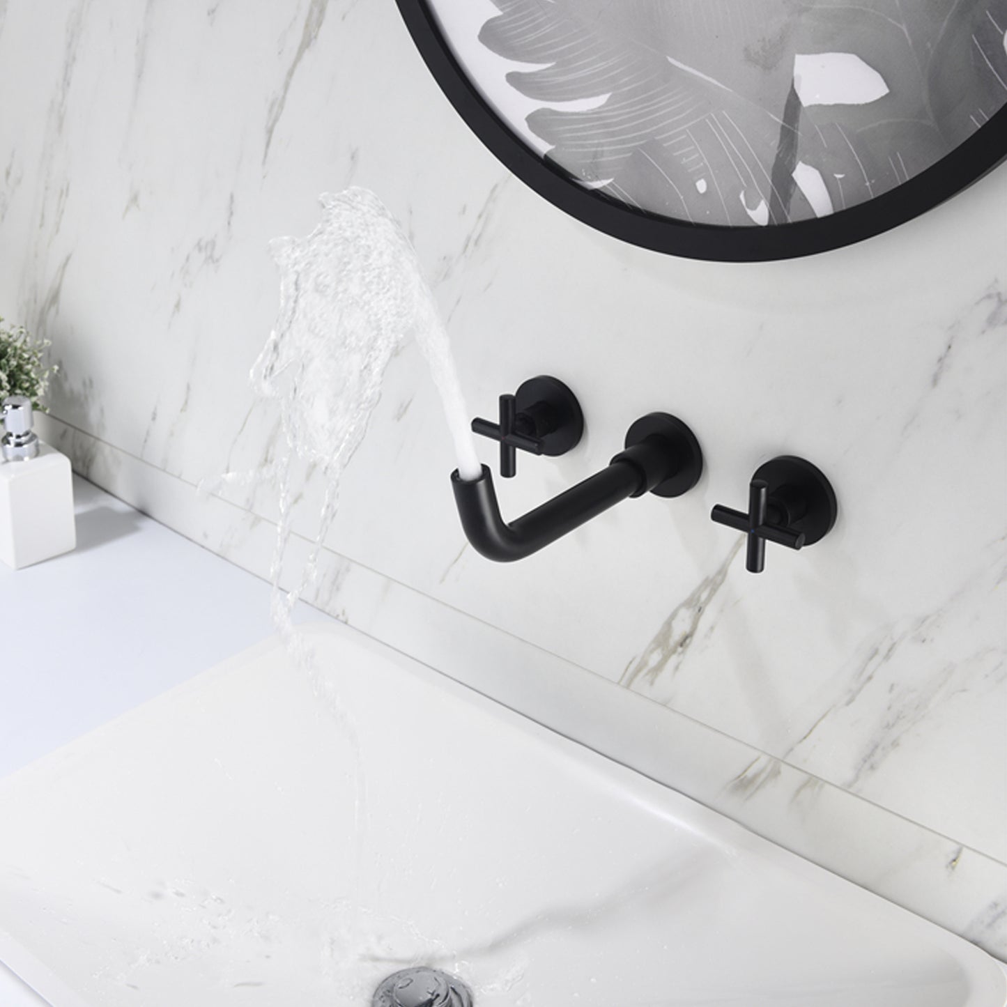 Wall-Mounted Bathroom Sink Faucet - Matte Black Brass