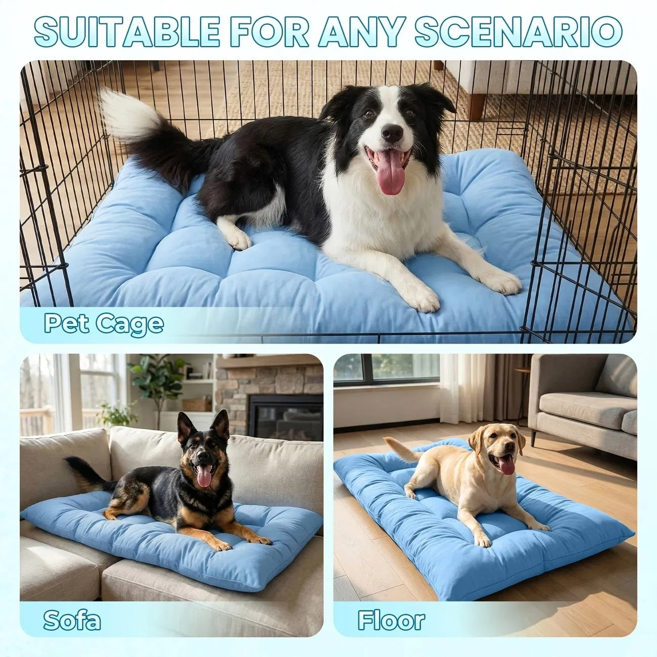 Large Cooling Dog Sofa Bed with Plush Mat, 8 Compartments, Non-Slip Base - Blue