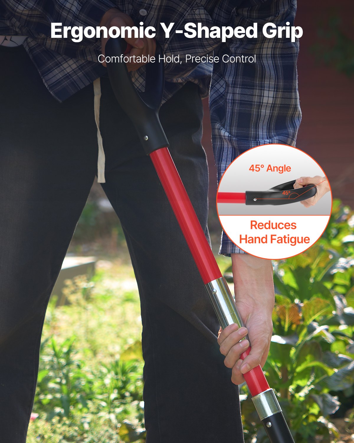 Heavy Duty Garden Fork with Fiberglass Handle 45 Inch Digging Spading Tool - Red