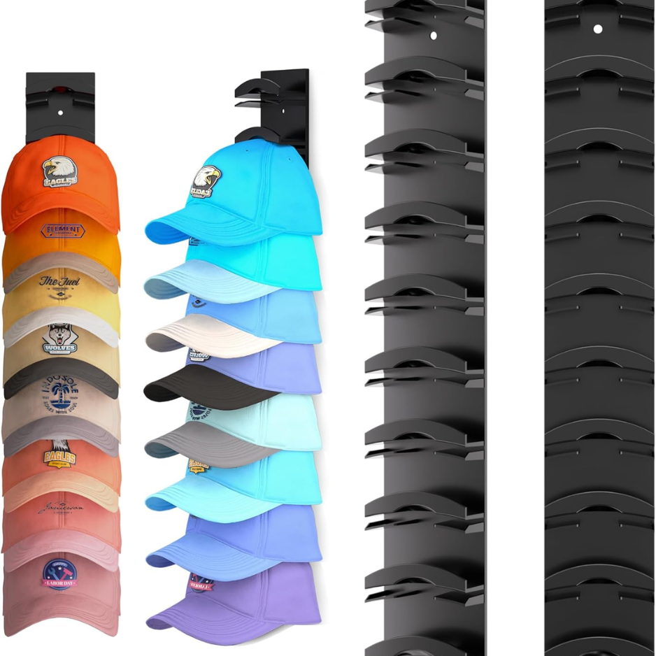 2-Pack Wall-Mounted Hat Rack For Baseball Caps Black, 16.5 Multilayer