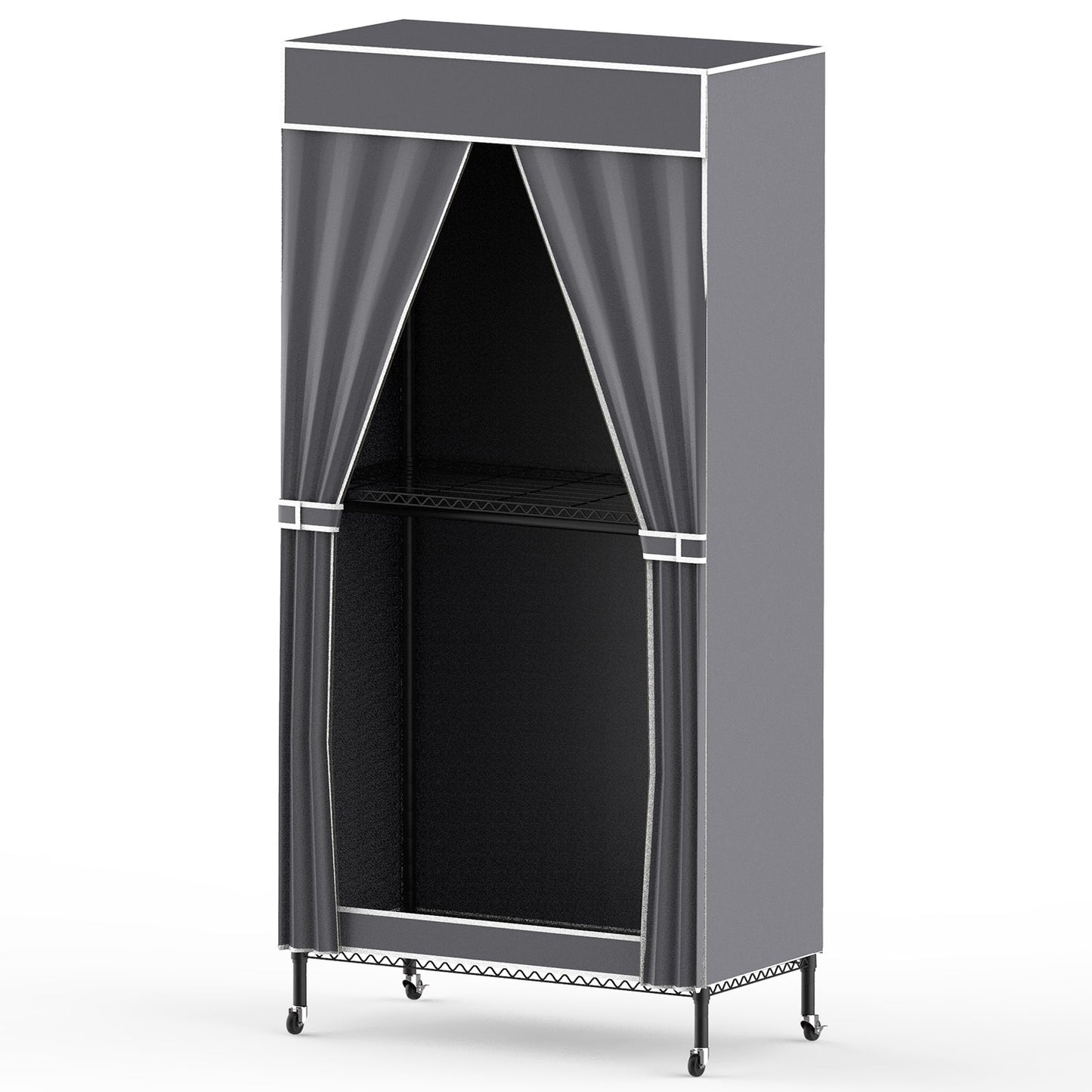 1Pc 2 Tier Foldable Clothing Rack With Cover Portable Wardrobe Closet
