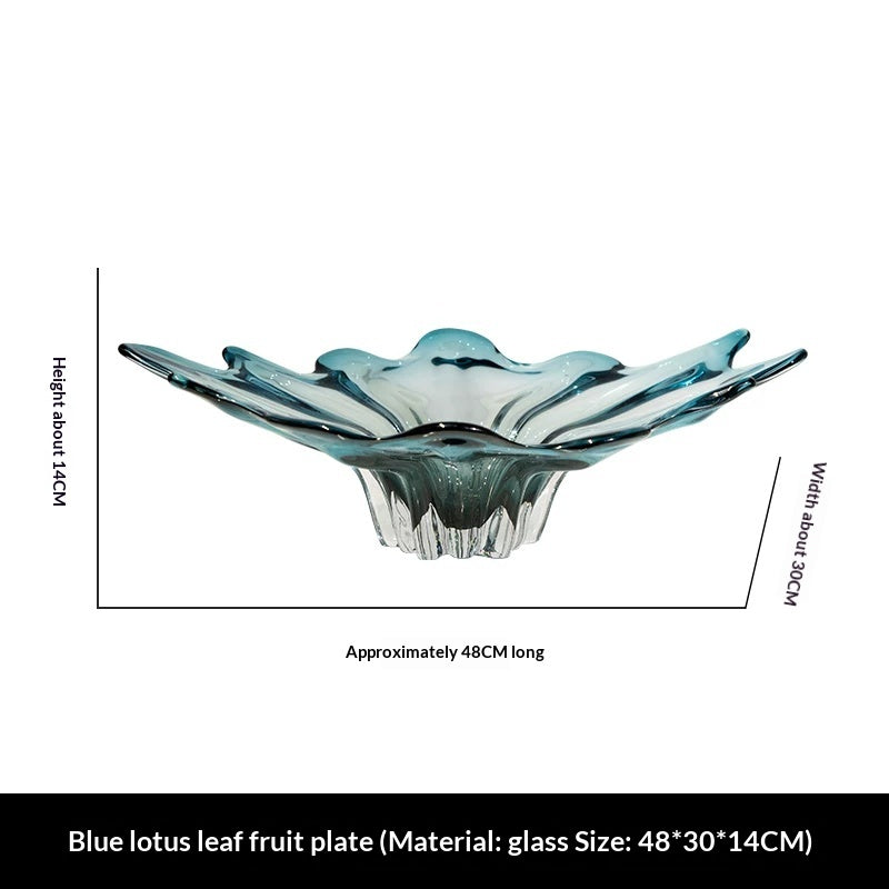 Minimalist Glass Fruit Bowl with Blue Lotus Leaf Pattern - Modern Home Decor