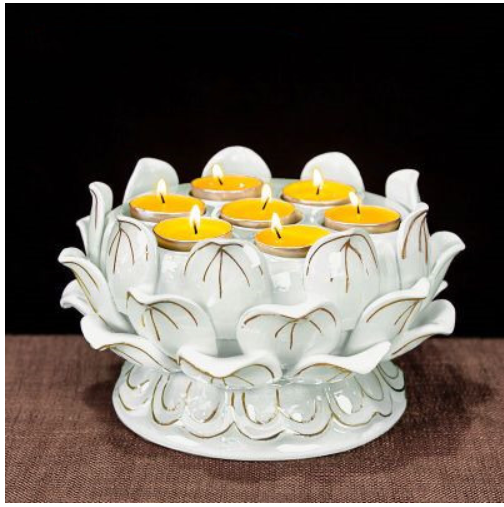 Ceramic Lotus Butter Lamp Holder Candle Holder Dharma Vessel for Oil Lamp