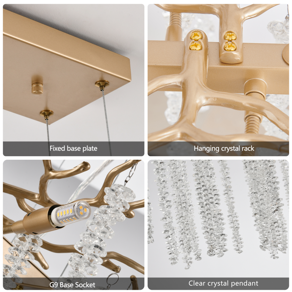 39-Inch Modern Gold Pendant Light with Cascading Crystal Strands - Living & Dining Room Fixture