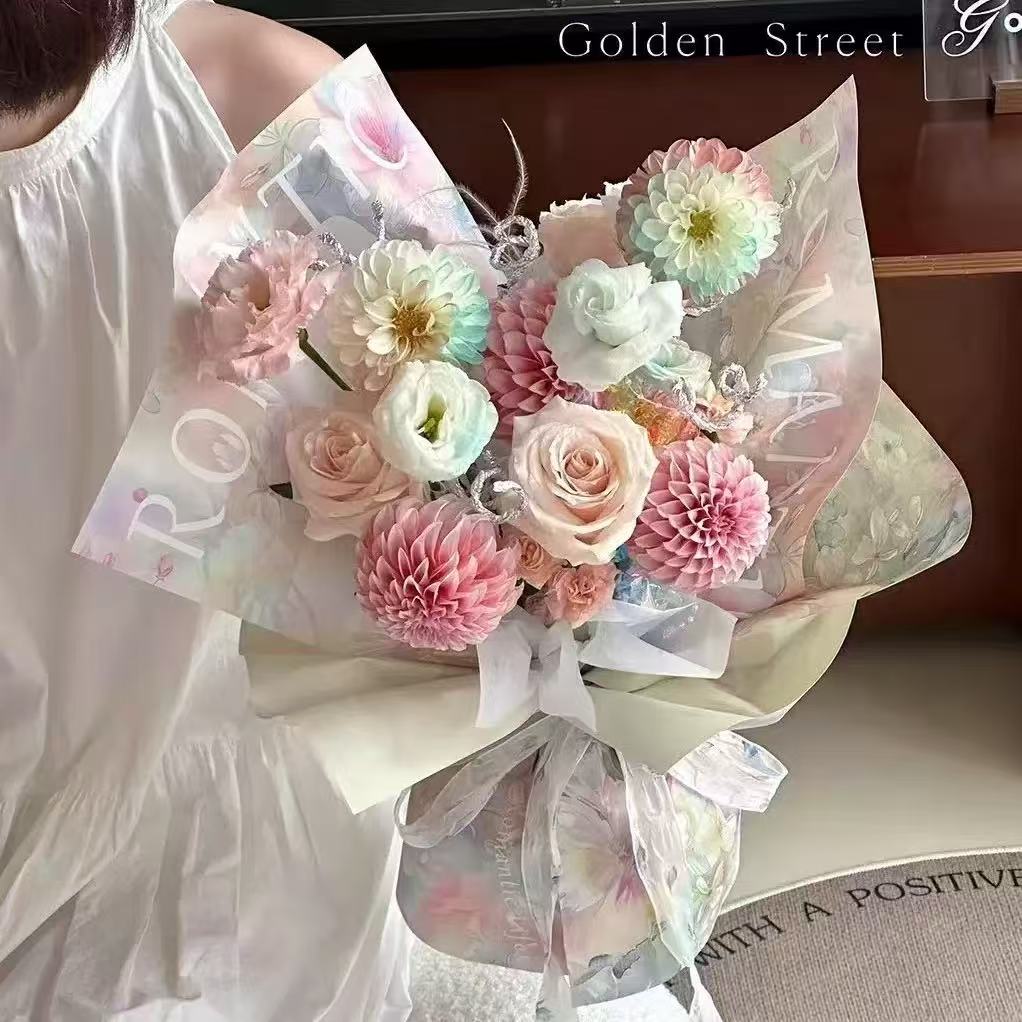 Double-Sided Flower Wrapping Paper - 10 Sheets, 35x50cm