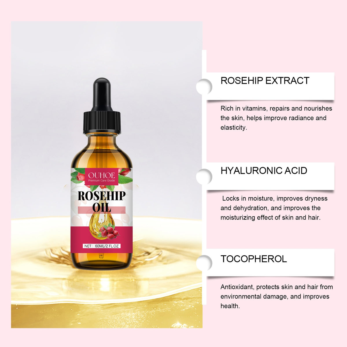 Rose Moisturizing Facial Serum – Brightening & Repairing, 60ml