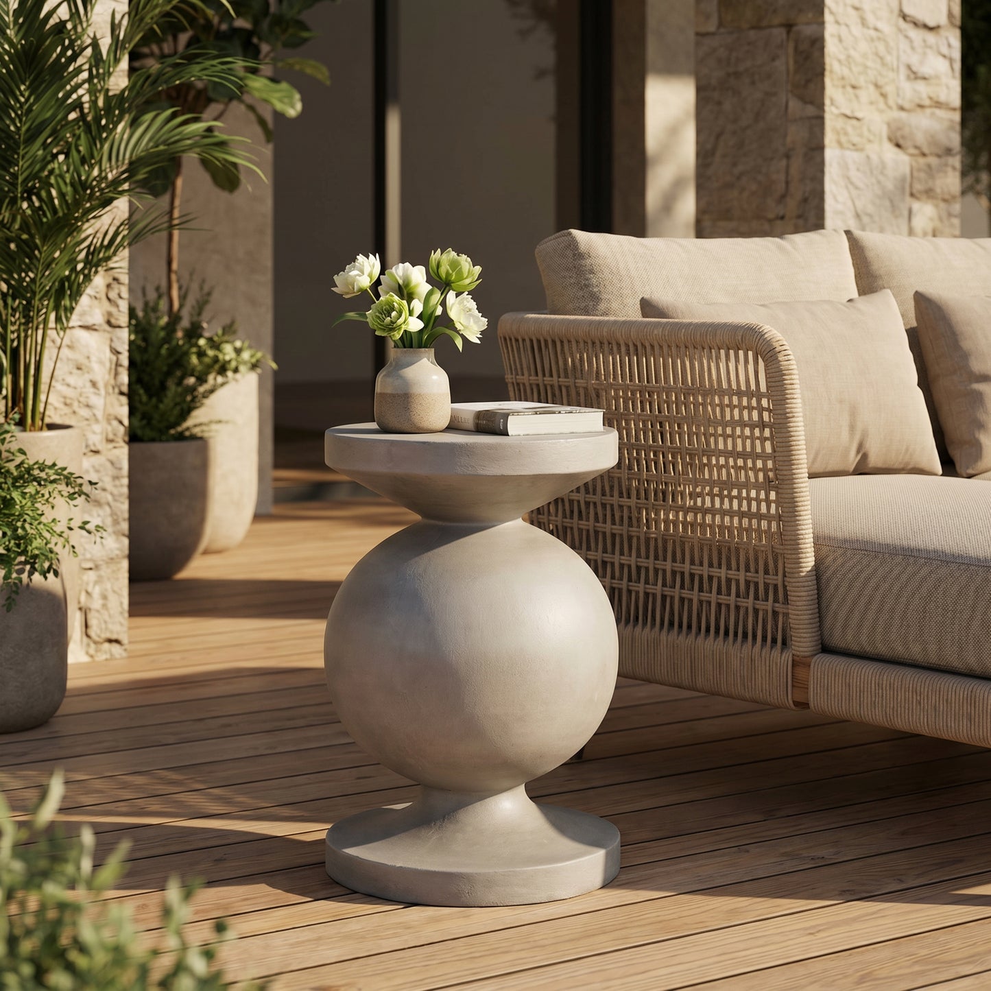 Lightweight Concrete Outdoor End Table - Light Grey