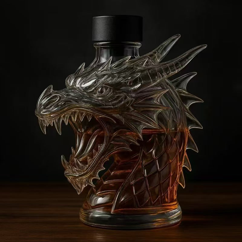 Dragon Head-Shaped Whiskey Bottle with Faucet - High Borosilicate Glass 400ml