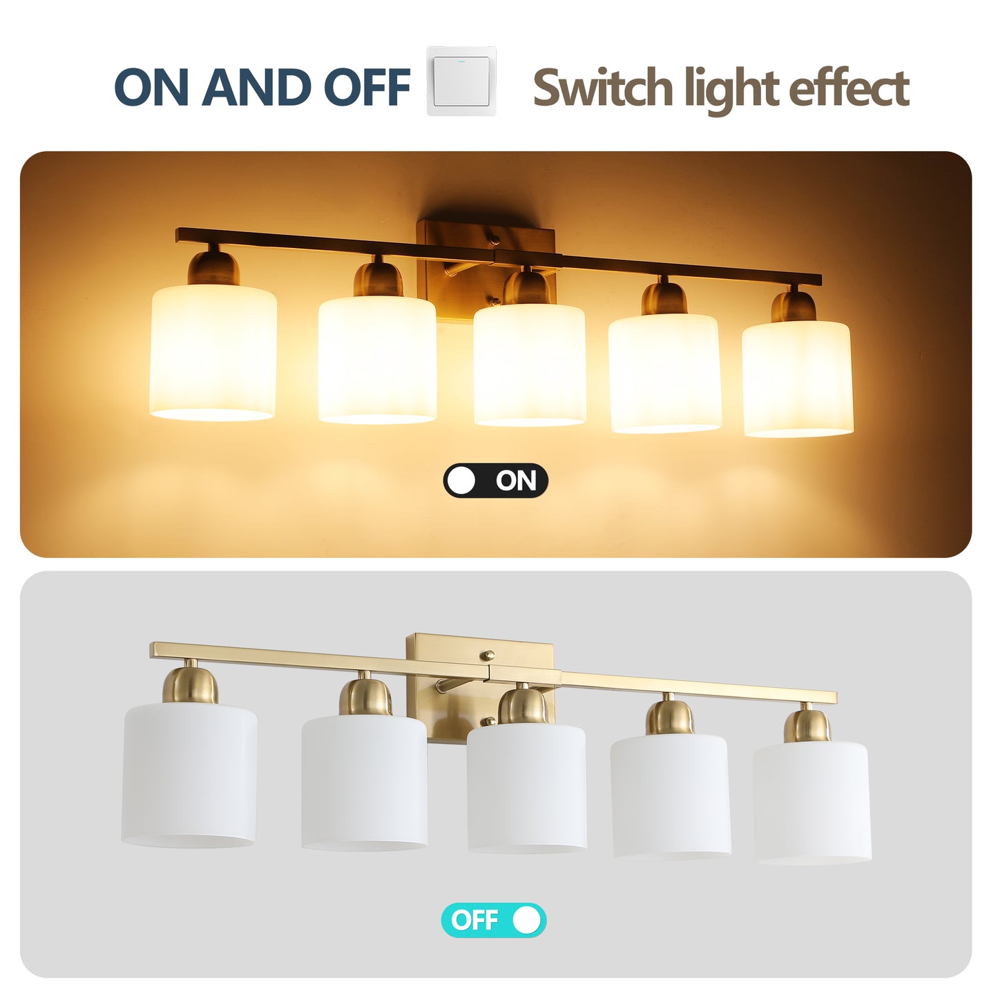 5-Light Modern Bathroom Vanity Light Fixture - Gold with Frosted Glass Shades