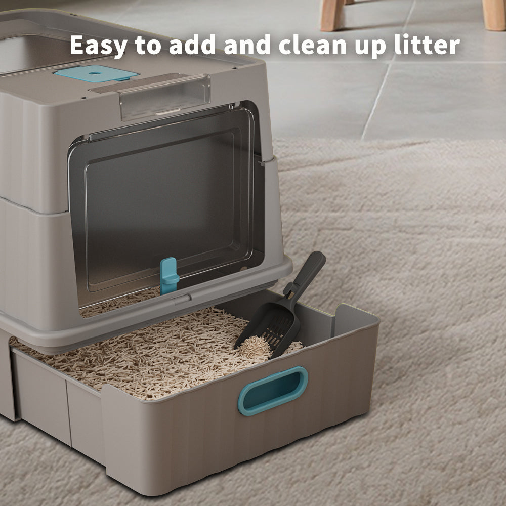 Dual Opening Fully Enclosed Cat Litter Box with Top Entry & Anti-Tracking Design