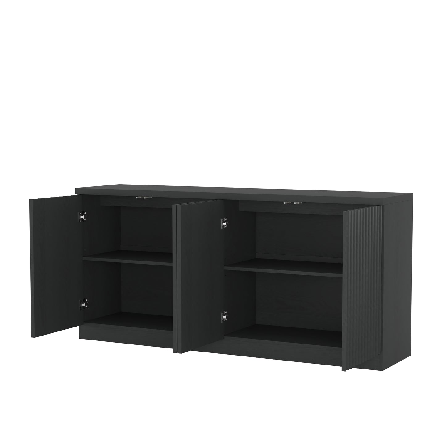 Black Buffet Cabinet with 4 Doors & Shelves - 62.6" Sideboard