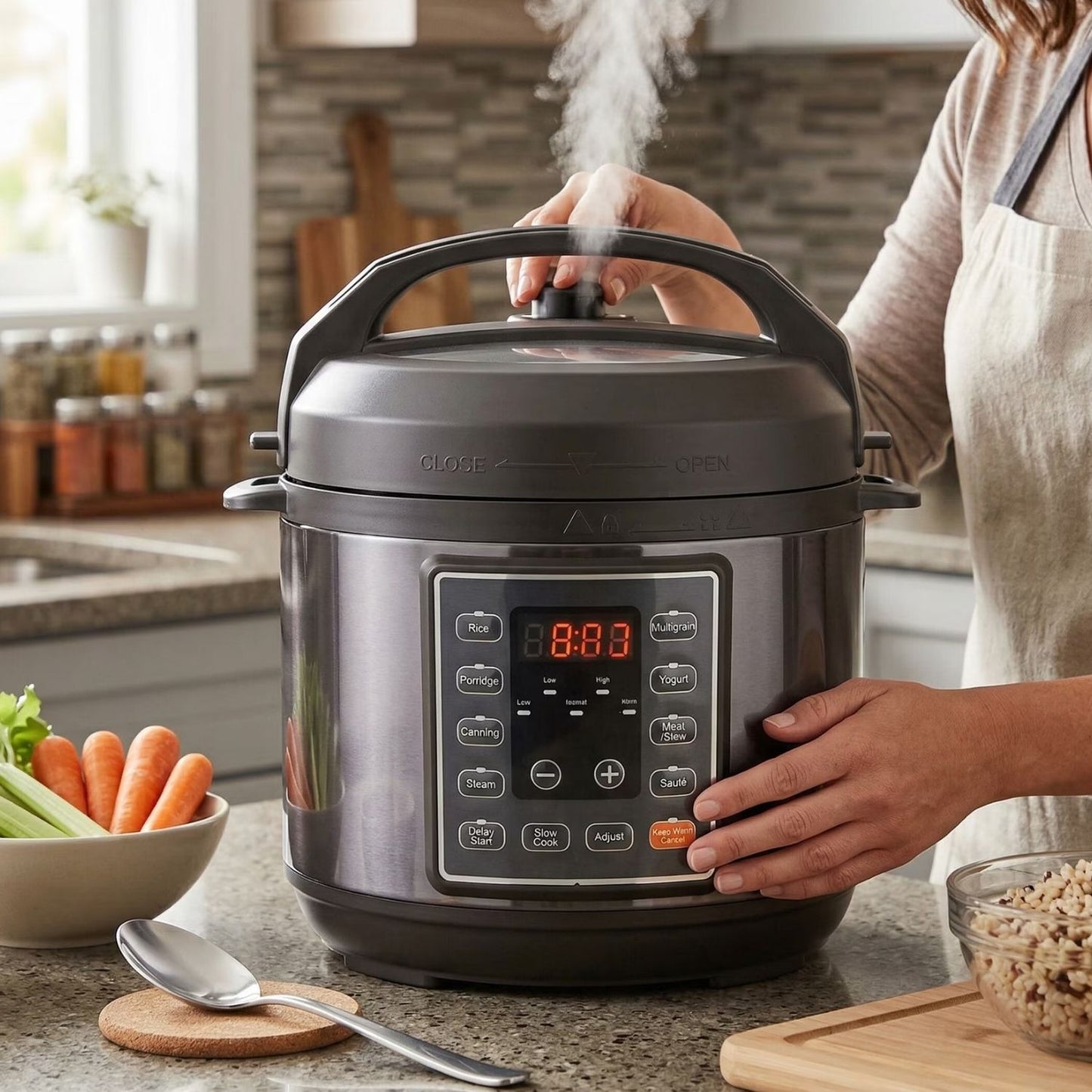 3 Quart Electric Pressure Cooker - Multi-Cooker for Meat & Beans