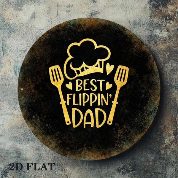 Best Flippin' Dad Retro Metal Sign - 8x8 Inch Kitchen Decor