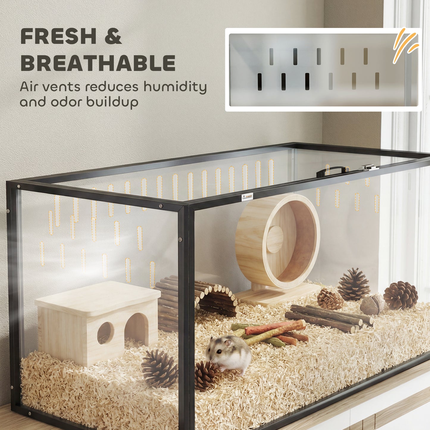 Large Acrylic Hamster Cage with Openable Top for Small Pets, Chewproof Guinea Pig & Hedgehog Habitat
