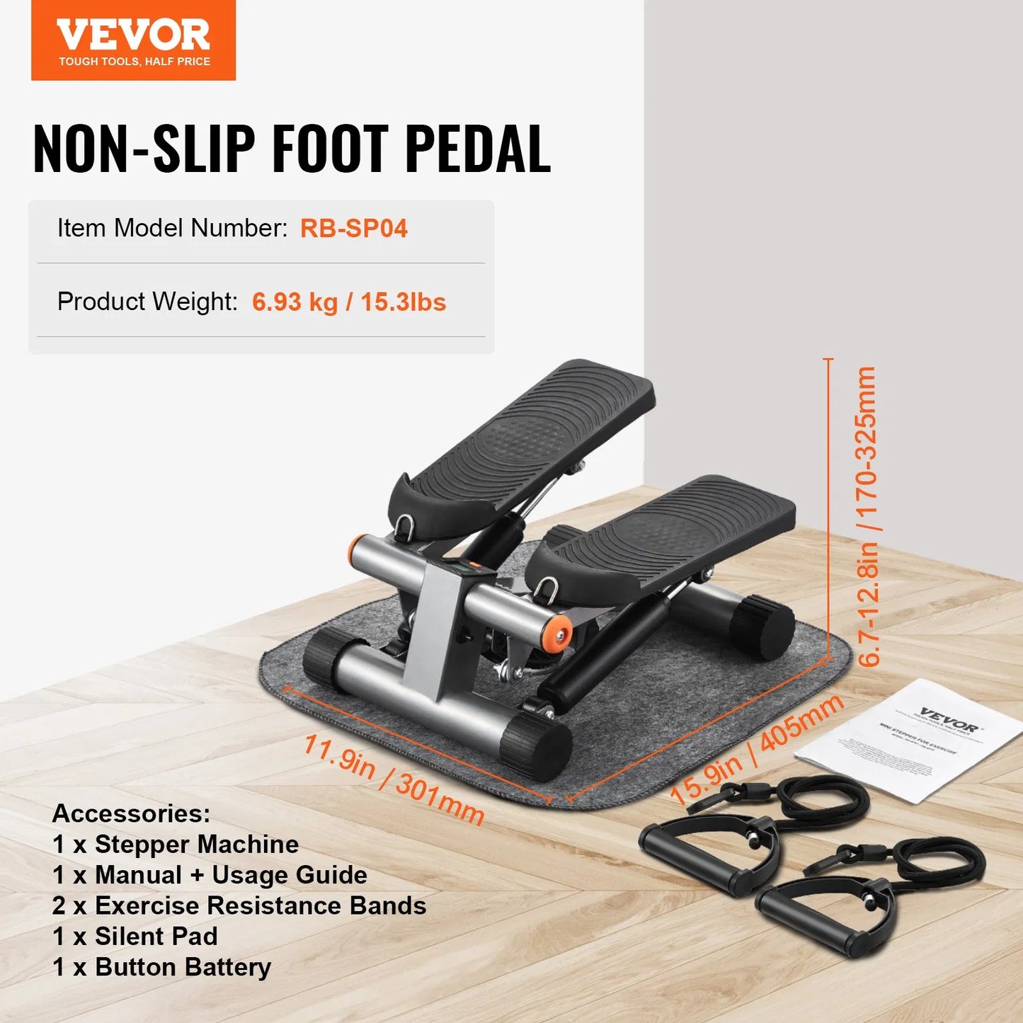Mini Hydraulic Stepper with Resistance Bands for Home Exercise