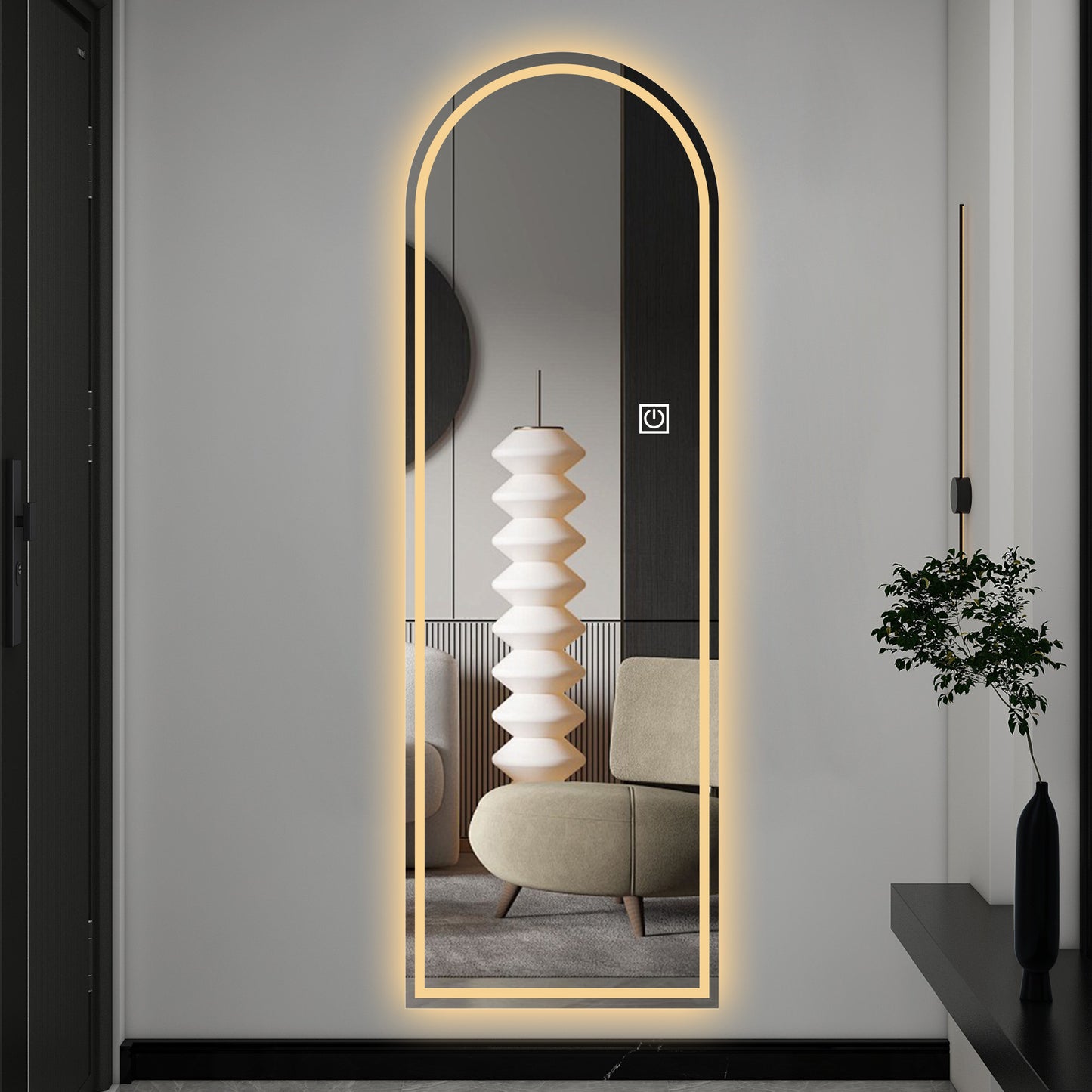 65" x 21" Arched Full Length LED Mirror - Dimmable, Touch Control, Silver