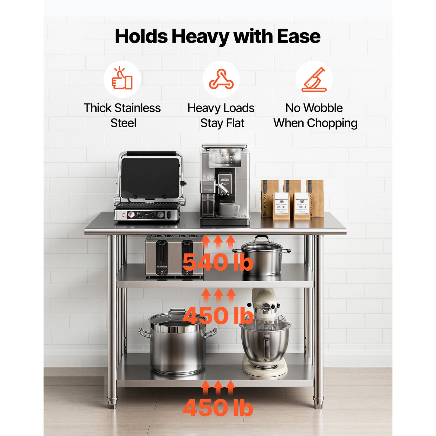 Stainless Steel Work Table 24x48 Inch Food Prep Station with Shelves - Heavy Duty Kitchen Workbench