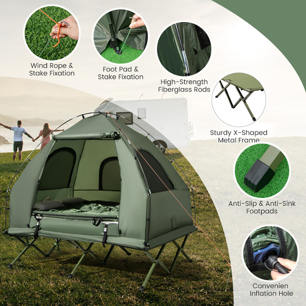 Multifunctional Foldable Camping Tent Cot with Air Mattress & Sleeping Bags