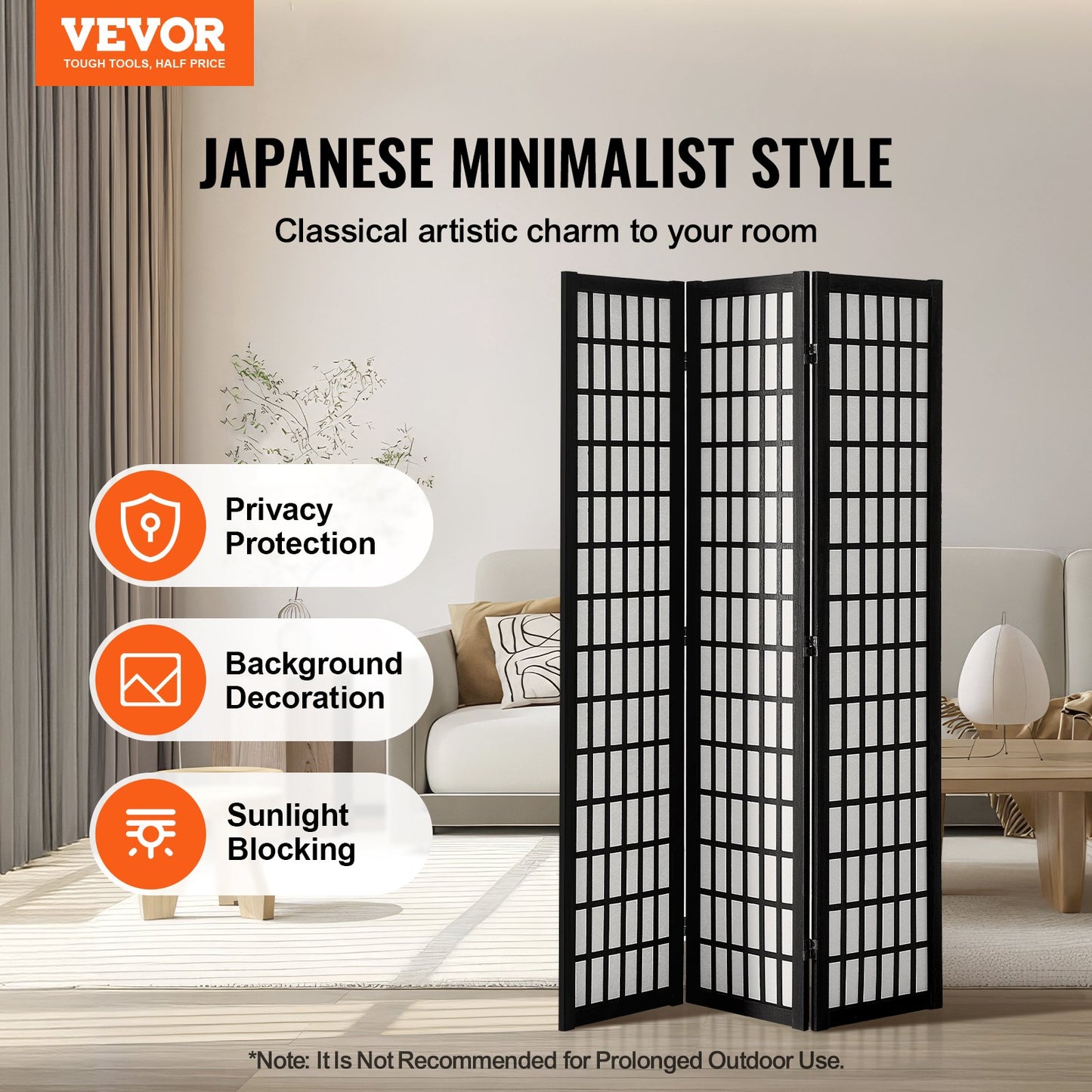 Japanese Room Divider - 3 Panel Wood Folding Privacy Screen