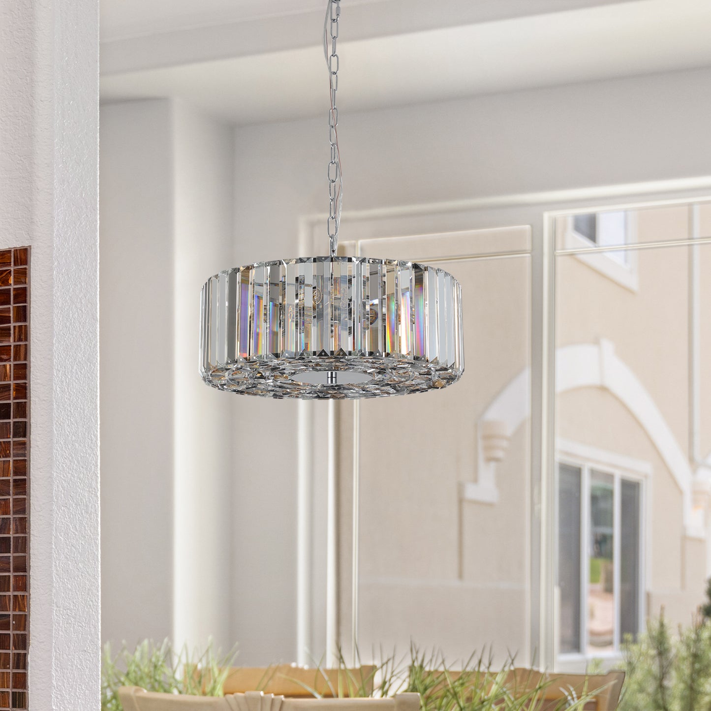 17-Inch Chrome Crystal Pendant Chandelier - Modern 4-Light Fixture
